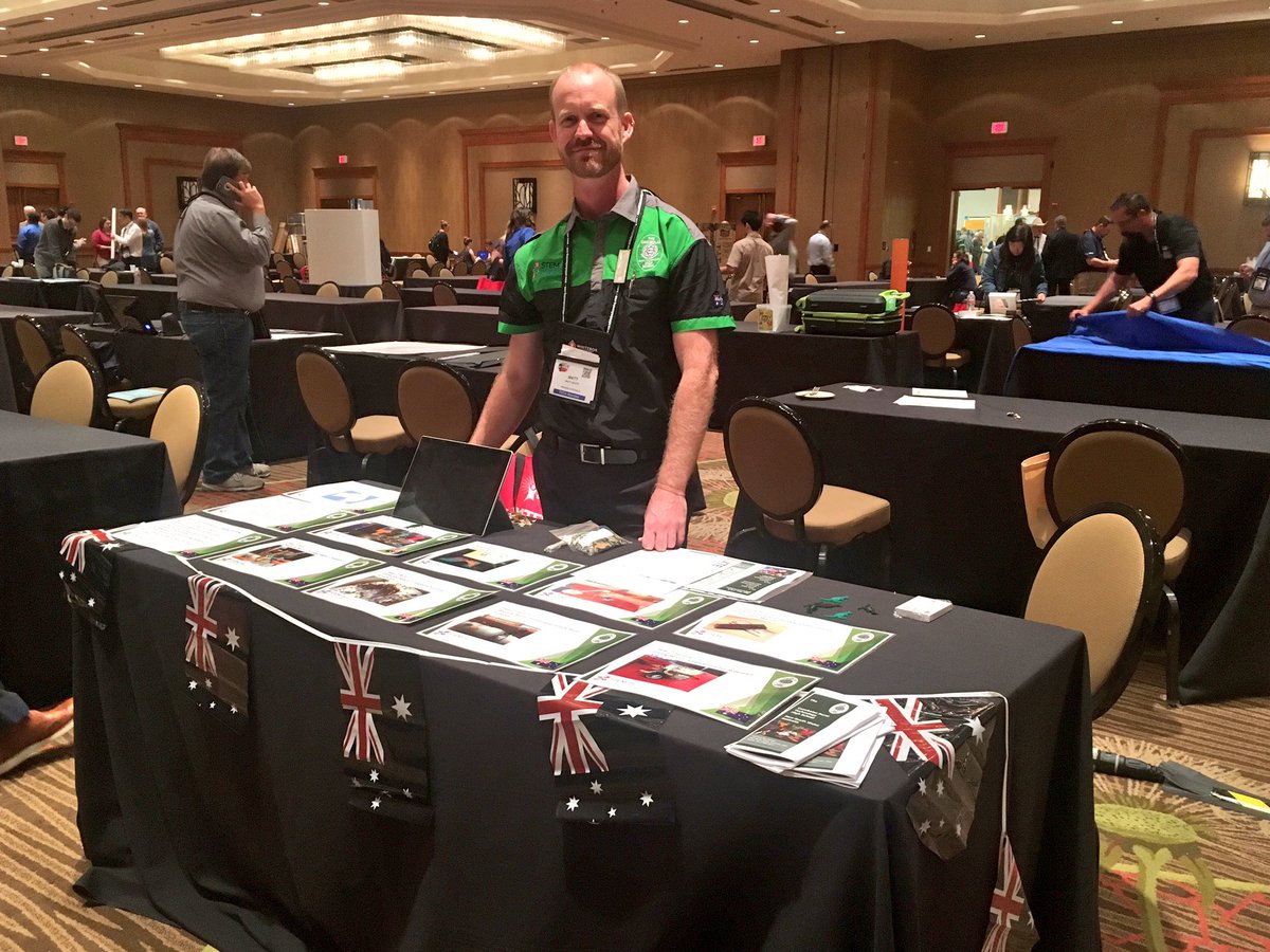 EduTweetOz's tweet photo. Flying the Aussie #STEM flag at the international #STEMshowcase at @iteea #ITEEA2017 1.5 Hrs of non stop talking to colleagues https://t.co/JDtNZtA5v6