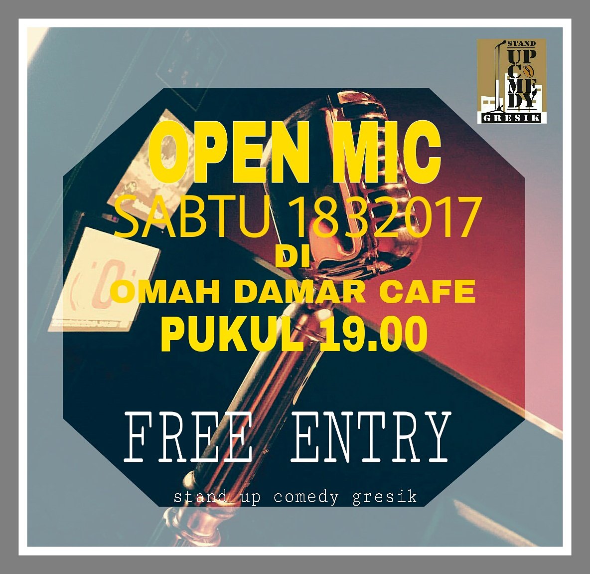 StandUpGRESIK's tweet photo. Yukkk open mic bareng kita kita... Sabtu di omah damar cafe, gratisss... https://t.co/TN78HiTUdq