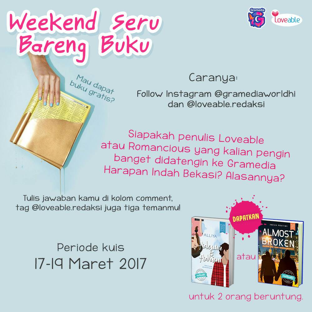 Romancious_'s tweet photo. YUK LANGSUNG MELUNCUR KE INSTAGRAM @gramediaworldhi dan ikutin kuisnya 😍 berhadiah novel #adennaadrian #almostbroken https://t.co/ZEa2ocOcmw