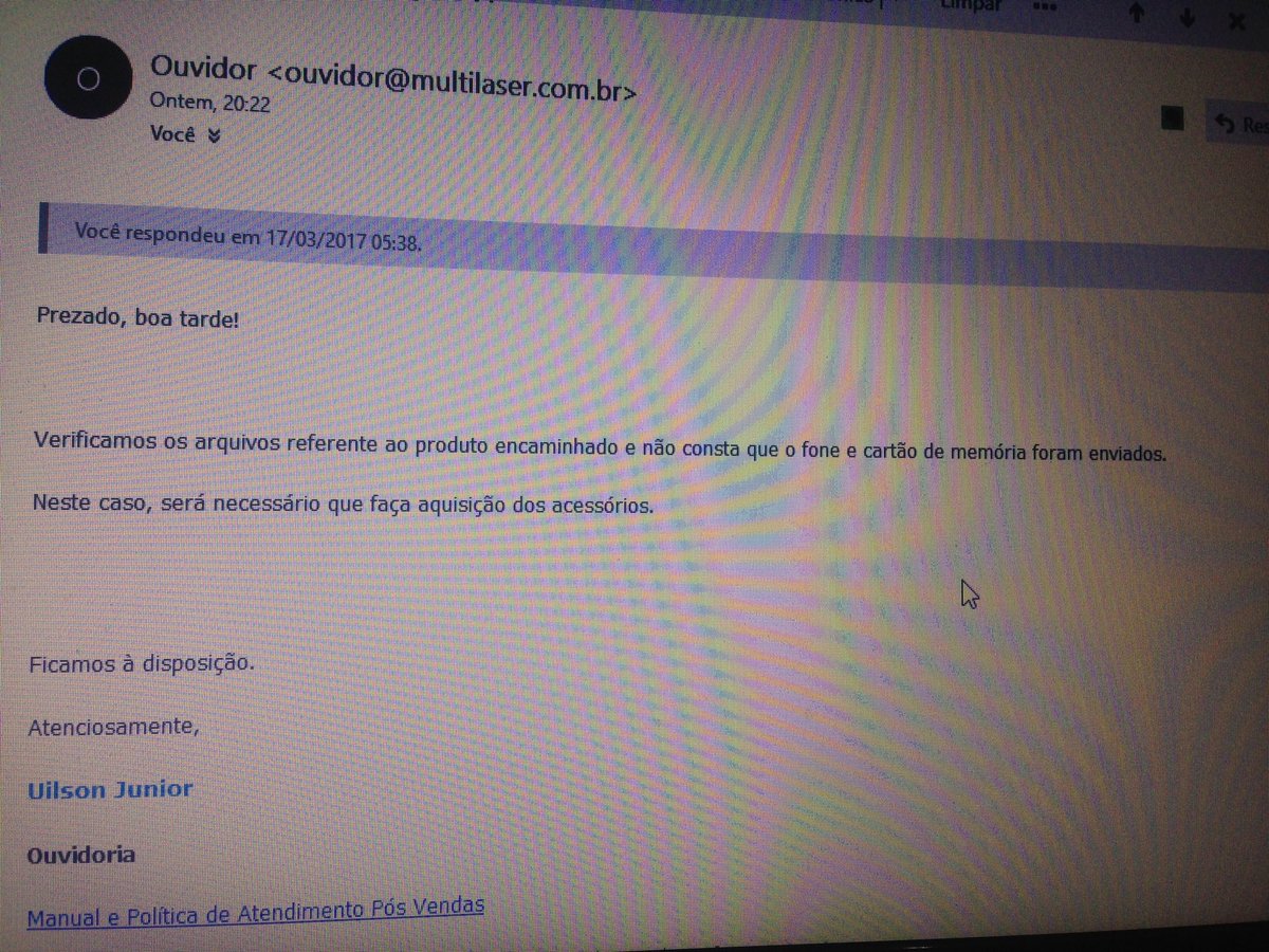 Se enviarem algum produto para a assistência da #Multilaser, retirem os acessórios, pois eles não voltar.
#DecepçãoMutilaser #SentindoLesado