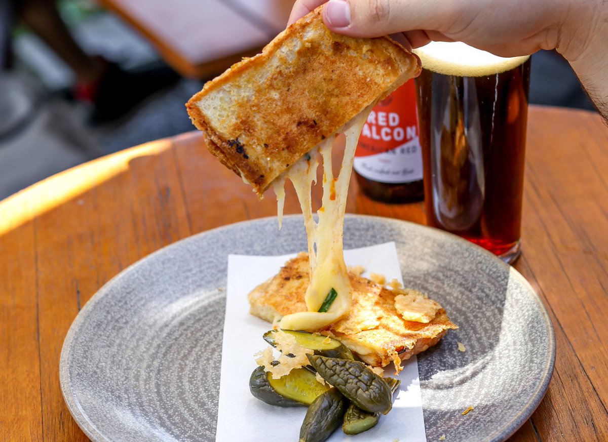 PilgrimBar1's tweet photo. When cheese is life! The ultimate oozy, gooey cheese toastie four kinds of cheese, pair it with one of our craft beer options! https://t.co/7hsxZ99JS6