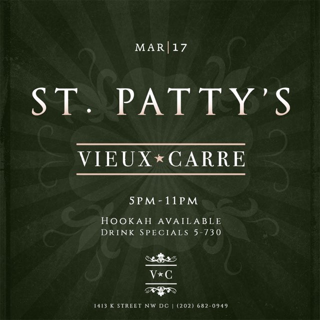 TDC_Events's tweet photo. [3/17] THE ST PATTYS DAY HAPPY HOUR &amp; DAY PARTY at VIEUX CARRE 5PM-11PM | RSVP: https://t.co/t5My7RgC43 https://t.co/aHsTic3Aac