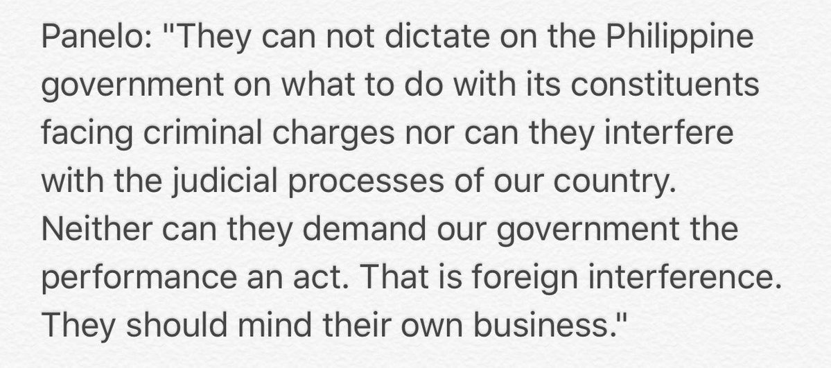 ANCALERTS's tweet photo. Panelo on EU Parliament's call for De Lima release: They should mind their own business. | via @willardcheng https://t.co/8DnLqvz7IU