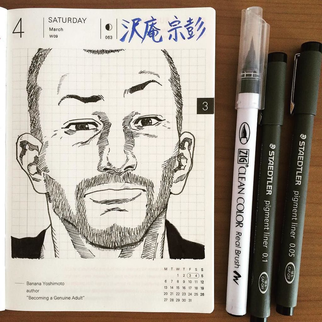 リョウ V Twitter 少し口が悪く酒好きな僧 手帳ゆる友 ほぼ日planner Ryoske バガボンド 沢庵 沢庵宗彭 髭を一本一本描くのが超面倒 顎がシュッとしすぎてる