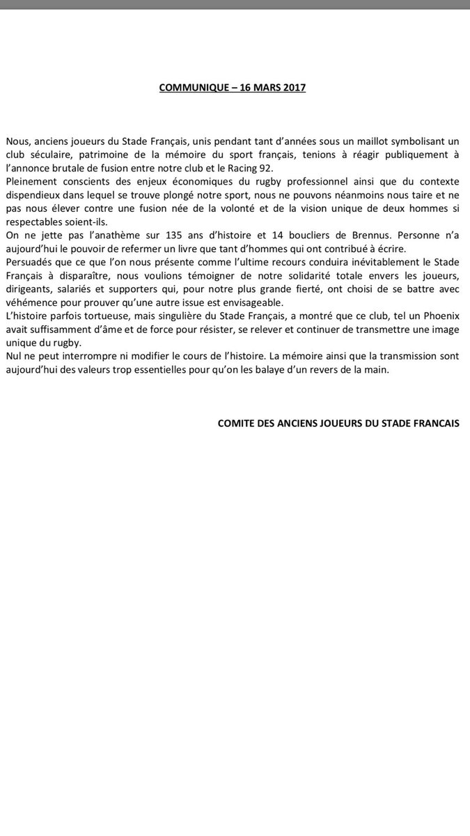 smarconnet's tweet photo. RT SVP :Les anciens @SFParisRugby se mobilisent .... https://t.co/KTWKTtfRVQ