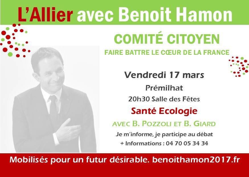 MJSALLIER's tweet photo. Ce soir venez débattre du projet #santé #écologie lors du comité citoyen #Hamon2017 à #Premilhat. https://t.co/uAZfQVfZOg