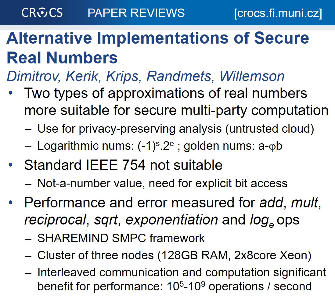 CRoCS_MUNI's tweet image. #paperclub #CCS16 Faster real number implementation suitable for secure multi-party computation (untrusted cloud) dl.acm.org/citation.cfm?i…