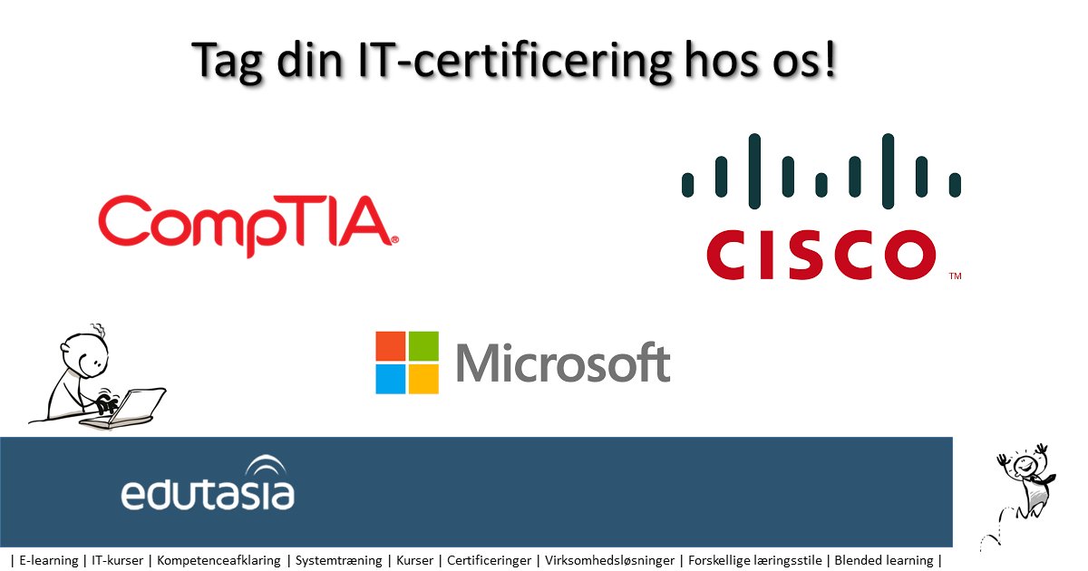 Edutasia's tweet photo. Se vores IT-certificeringer https://t.co/GCD67jkIg8 #comptia #cisco #microsoft #certificering #it https://t.co/EHzezsXn8Q