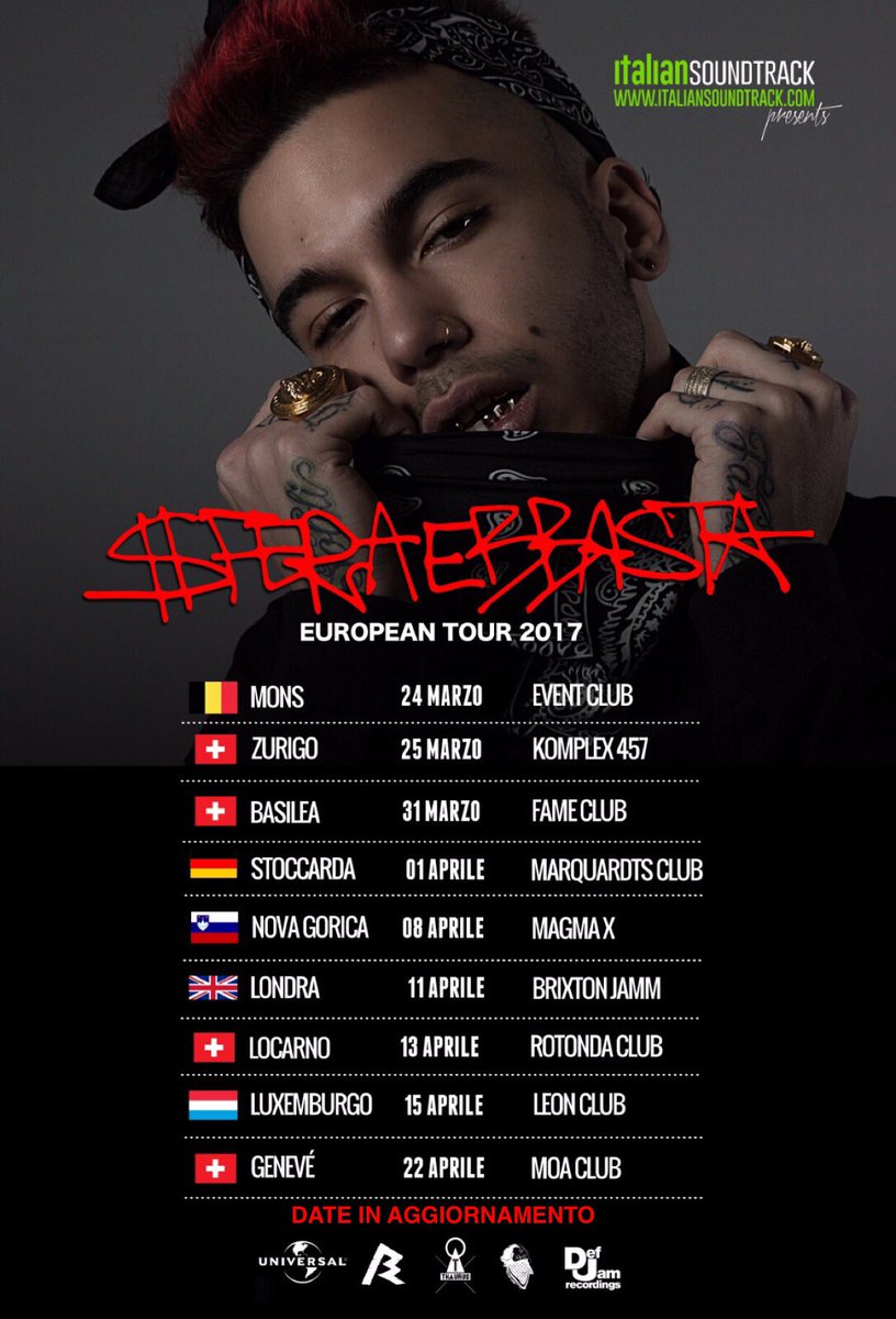 sferaebbasta's tweet photo. Sono orgoglioso di comunicarvi che dal 24 Marzo comincerà il mio primo tour Europeo 🇮🇹🇪🇺🌍🆙❤ https://t.co/YNh3jaRR4s