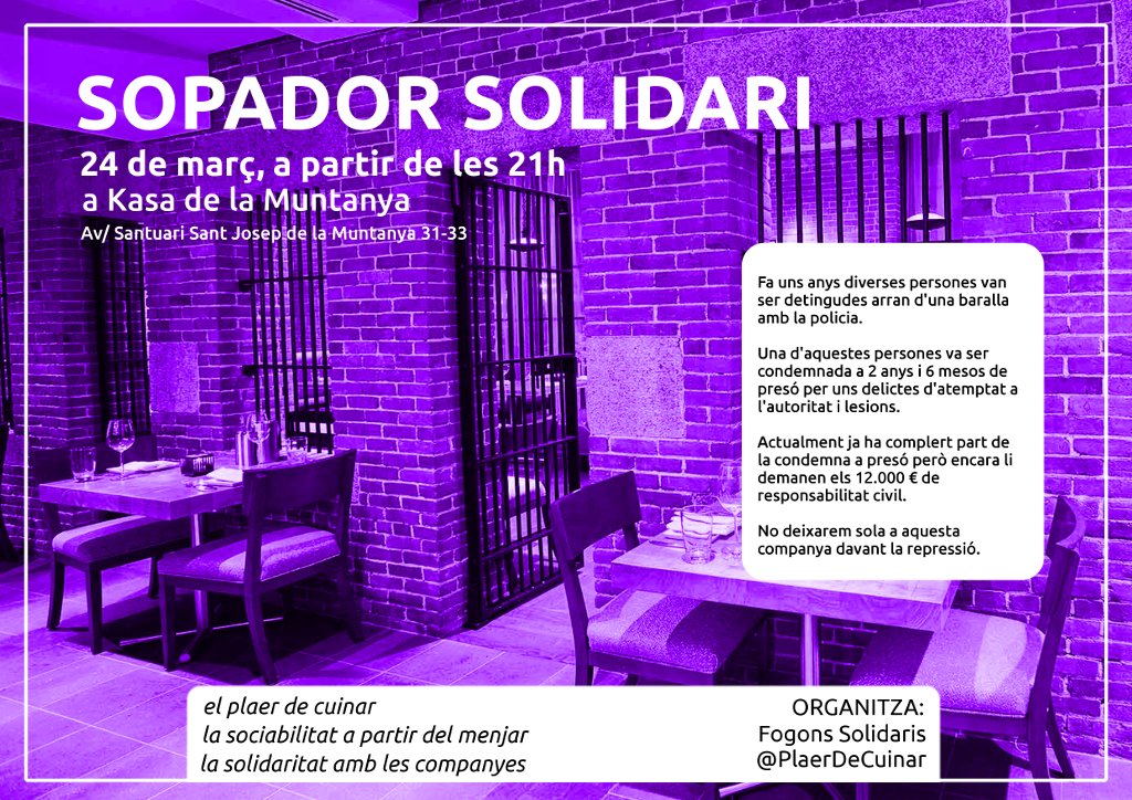 PlaerDeCuinar's tweet photo. El plaer de cuinar.
La sociabilitat a partir del menjar.
La solidaritat amb les companyes. 

Div 24
a partir de les 21h
a @KasaDlaMuntanya https://t.co/ScxuZoZAUe