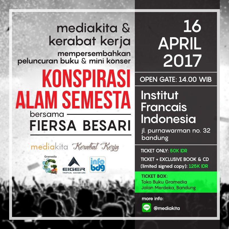 mediakita's tweet photo. Menyambut rilisnya buku #konspirasialamsemesta, @mediakita, @FiersaBesari, dan @kerabatkerja mempersembahkan: https://t.co/qkU2NKzMam