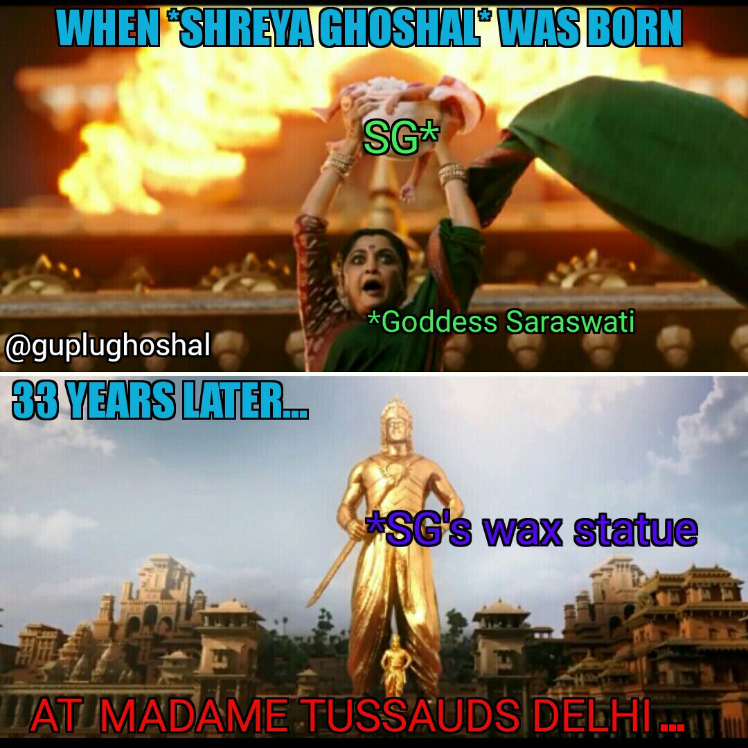 GupluGhoshal's tweet photo. When SG was born...😍
#ShreyaAtMadameTussauds❤ #ShreyaGhoshal #Baahubali
#BaahubaliOfMusic #Shreyubali 😆 https://t.co/SdItTZJnQU