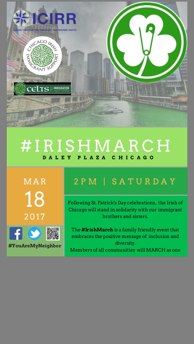 IrishMarchChi's tweet photo. @fotoole Irish in Chi march in solidarity w/ #Immigrants &amp; to #welcomerefugees Sat. Please share our event to spread the word #IrishMarch ☘️ https://t.co/iQRsrgSlnW