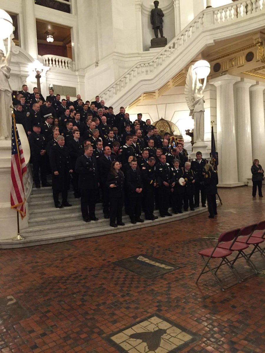 Some of the firefighters gathered for the service for Lt. Devoe. #devoe