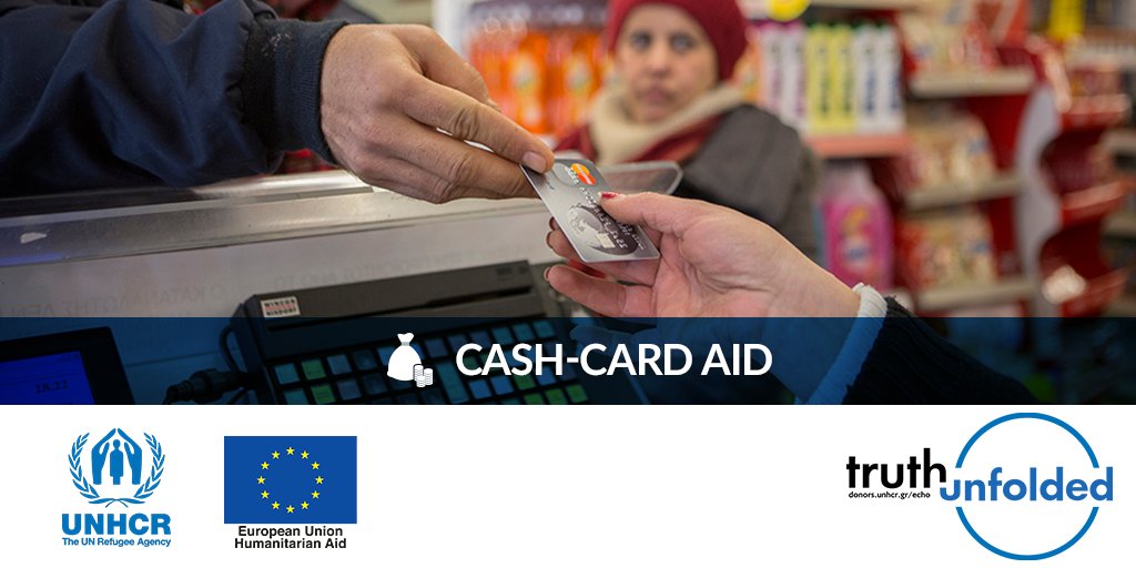 UNHCRGreece's tweet image. Helping refugees run their lives with cash-card aid is the first step of a new start. Learn more goo.gl/IB7egB #truthunfolded