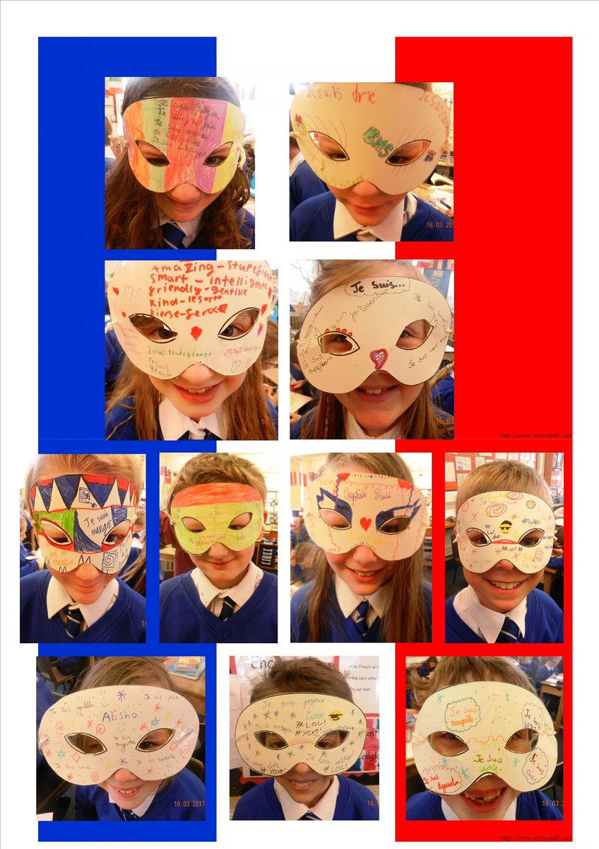 BerwickMiddle's tweet photo. In French, Year 5 pupils were using adjectives to describe themselves and making masks. Bon effort! @frenchwords #embeddingliteracy 🇫🇷 https://t.co/u9KcK0up2Y