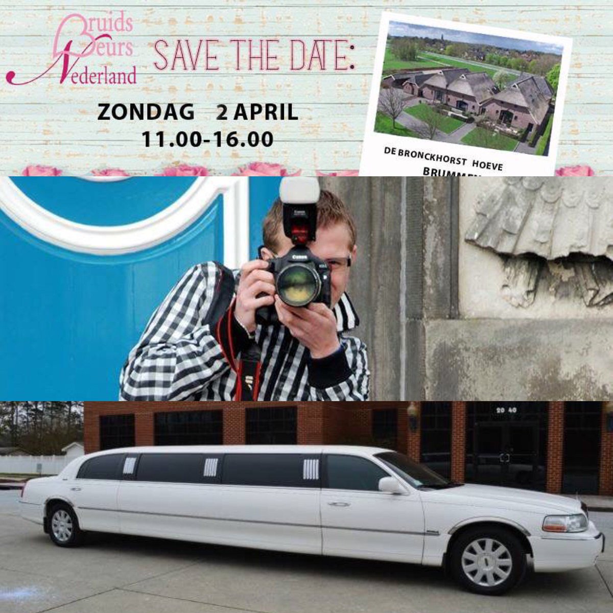 BruidsbeursNL's tweet photo. Maak kennis met Daan Noordhuizen Fotografie en Five Star Limo tijdens de Bruidsbeurs bij 
@VergaderBrummen op 2 april! https://t.co/C8K6KxWlP0