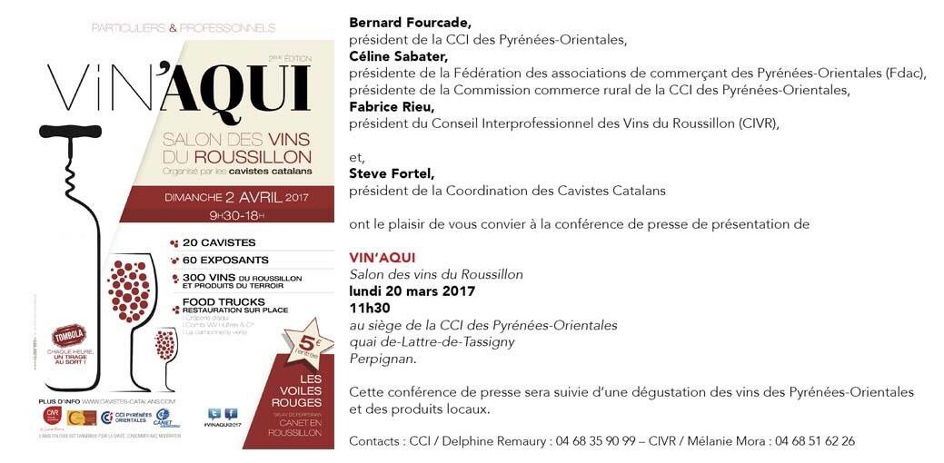 Rdv lundi 20/03 <a href="/cciperpignan/">CCIPO</a> : conférence de presse du Salon des Vins du Roussillon Vin'Aqui ! <a href="/cavistes_66/">Cavistes Catalans</a> #vins_Roussillon #VINAQUI2017