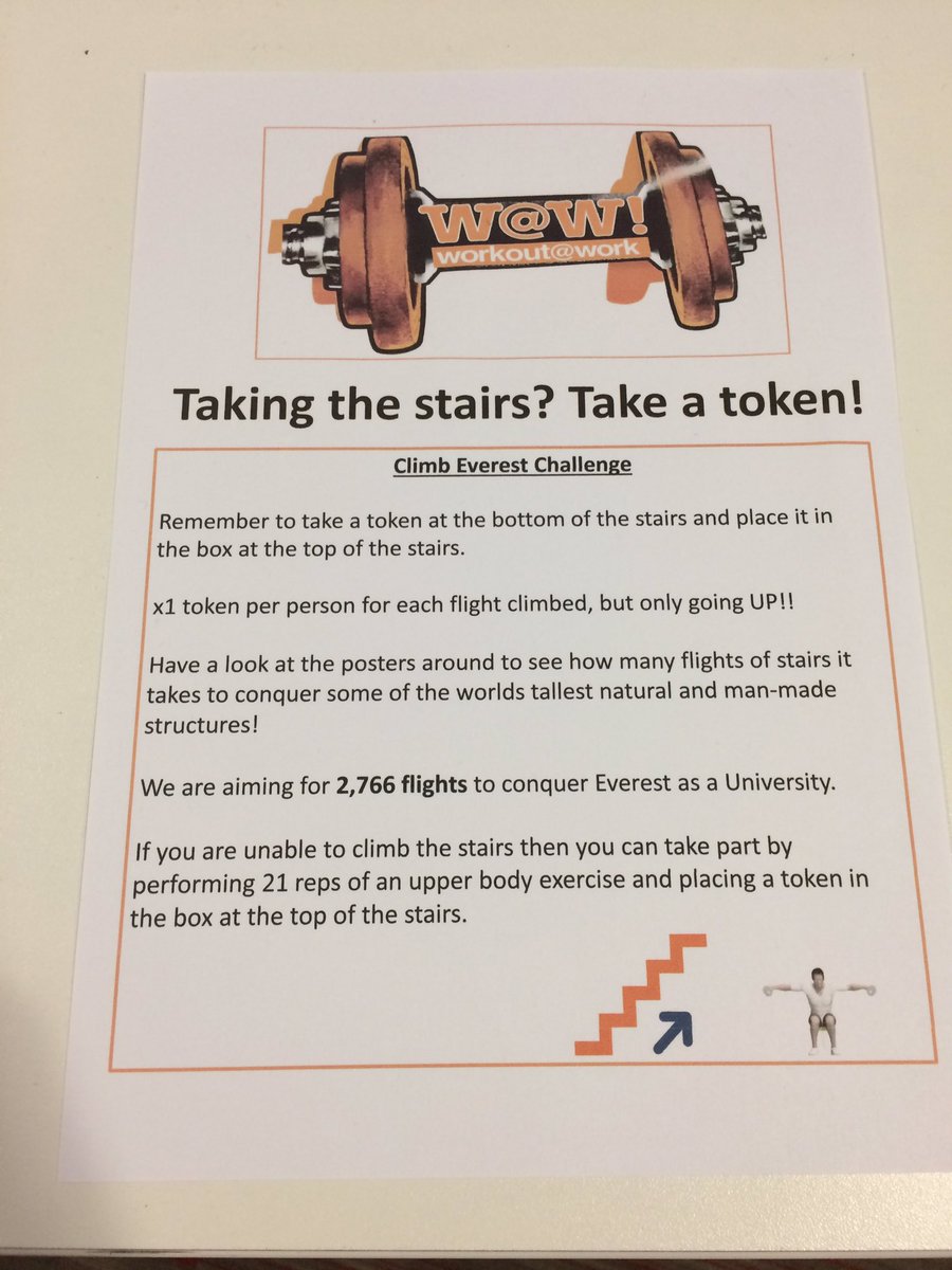 CUPhysios's tweet photo. Come see us in Richard Crossman &amp; take the Everest challenge! @exerciseworks @covcampus @thecsp #exerciseworks #workout@work https://t.co/uTOJreYxZ3