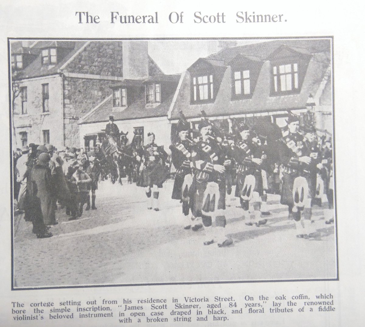 _IanMcLaren's tweet photo. 90 years ago today the Strathspey King #JamesScottSkinner died. Found this newspaper story and discovered he'd lived on my #Aberdeen street https://t.co/S3ElEms48d