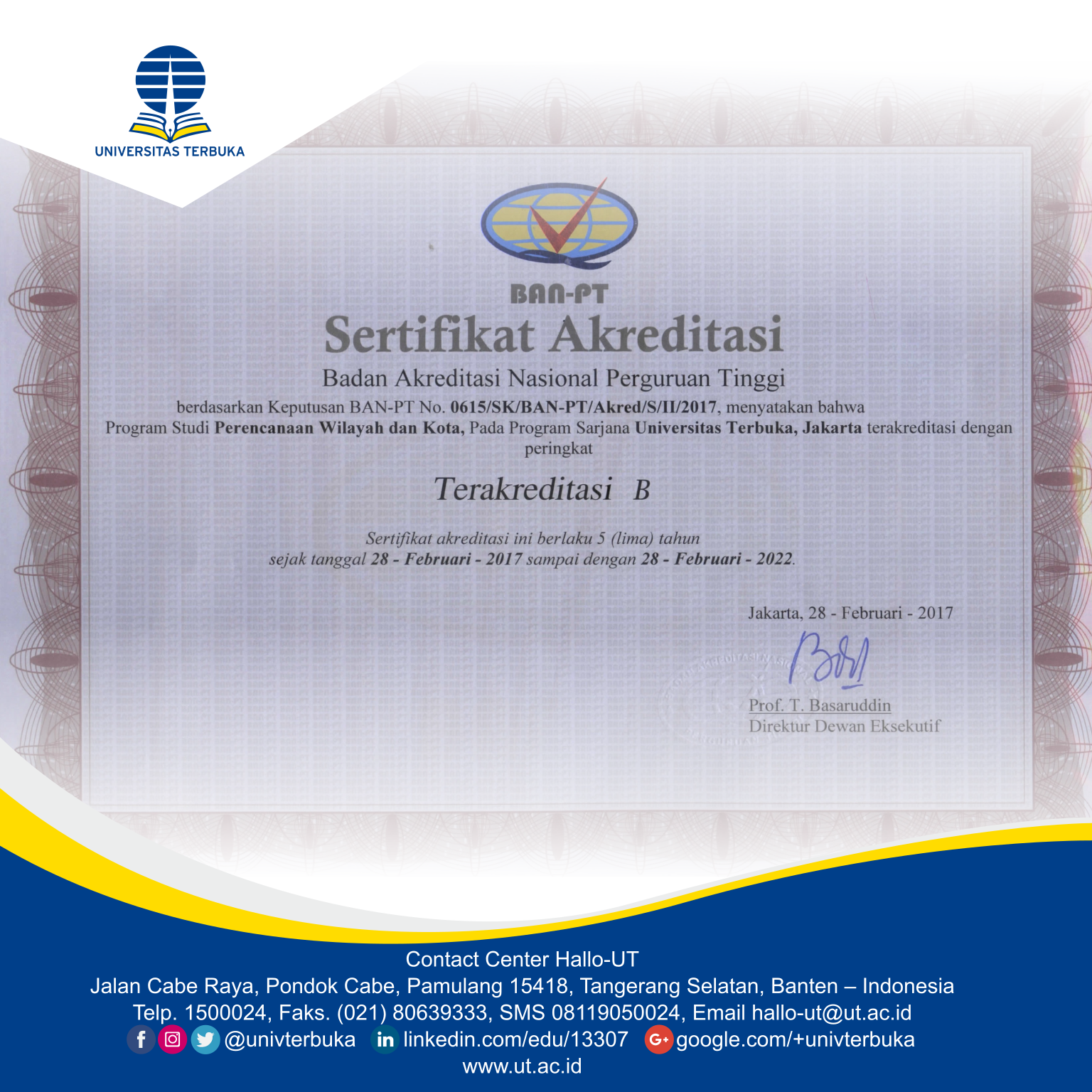 Universitas Terbuka A Twitter Update Prodi Perencanaan Wilayah Dan Kota Ut Mendapatkan Akreditasi B Dg No Sk 0615 Sk Ban Pt Akred S Ii 2017 Https T Co Jpe7b0iy3e Https T Co X2rrs3fciz