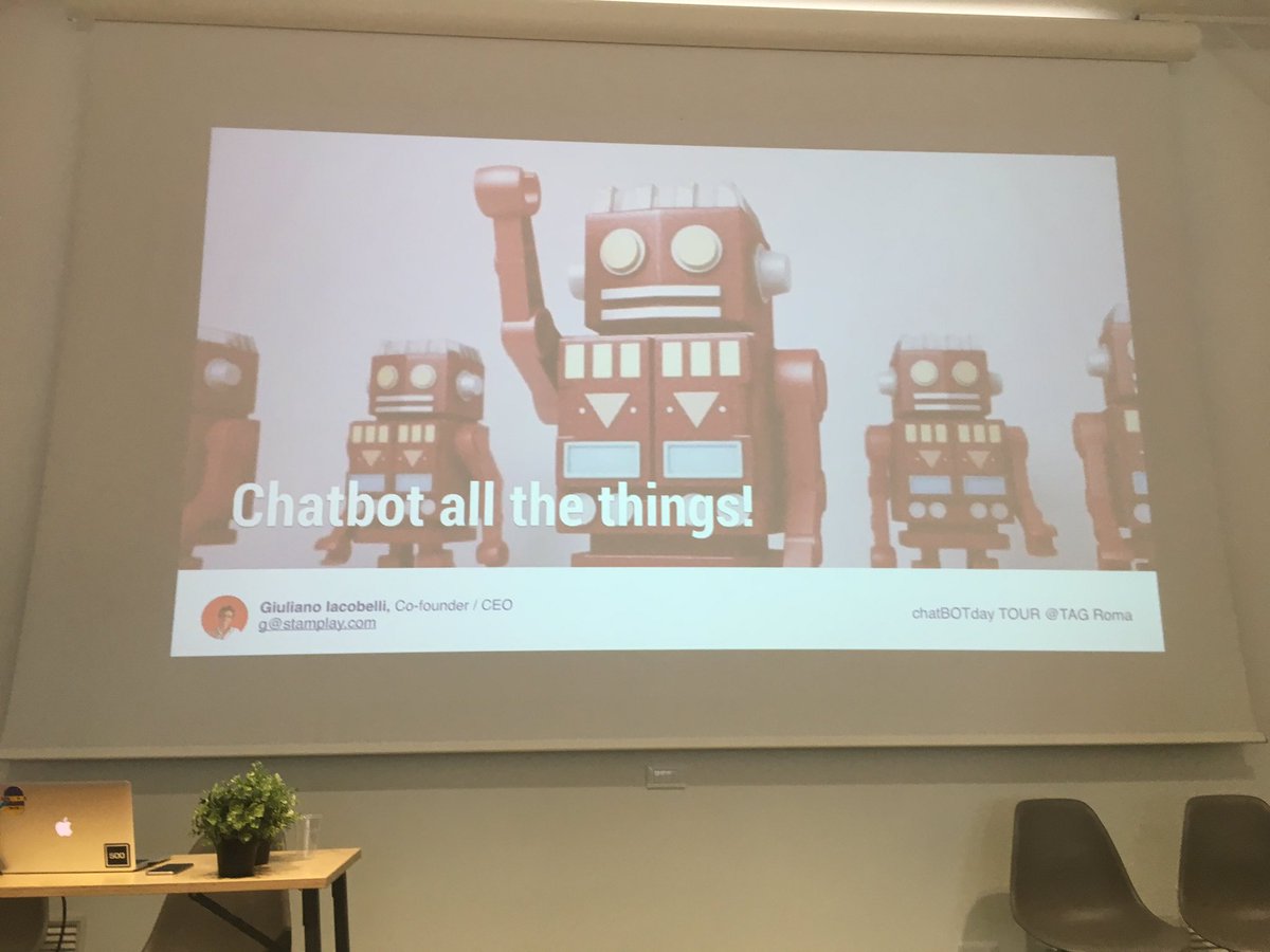 simonedisomma's tweet photo. Stamplay CEO explains what is a #chatbot and its anatomy @TalentGardenit 

{#ChatBotDay} CC @stamplay https://t.co/uZTpL3PYnu