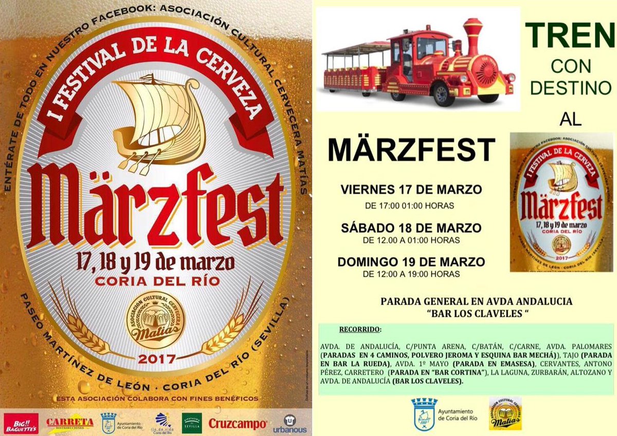 Del 17 al 19 de marzo #MÄRZFEST, "I Festival de la cerveza" en el Paseo Martínez de León de #CoriadelRío <a href="/aytocoriario/">Ayto. Coria del Río</a>. Entrada gratuita.