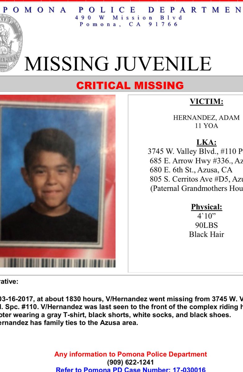 abc7johngregory's tweet image. Pomona Police is asking for help finding a missing boy. Details on #abc7 #Pomona #missing