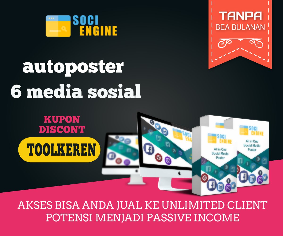 Posting ke 6 media sosial dgn mudah ! Bisa skejul post - Tanpa bea bulanan ! Pakai selamanya
Detail bisa cek sociengine.co/toolkeren/