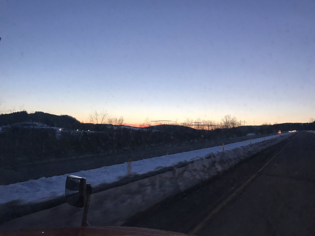 OrangeEQRoom's tweet photo. Sunrise in Pennsylvania from the cab of the SU Equipment Truck. @CuseMLAX takes on @jhumenslacrosse tomorrow at 4pm https://t.co/WZvnff52wK