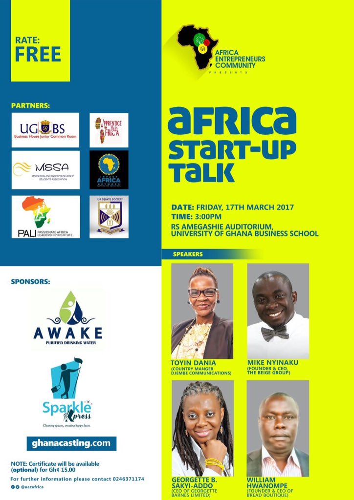 ugbs_lbj's tweet photo. AFRICA START-UP TALK! Today @ugbsofficial. You don't want to miss out. @thePOE_T @ugfile @MikeNyinaku #MESAweek https://t.co/ZmF6qgxnc9