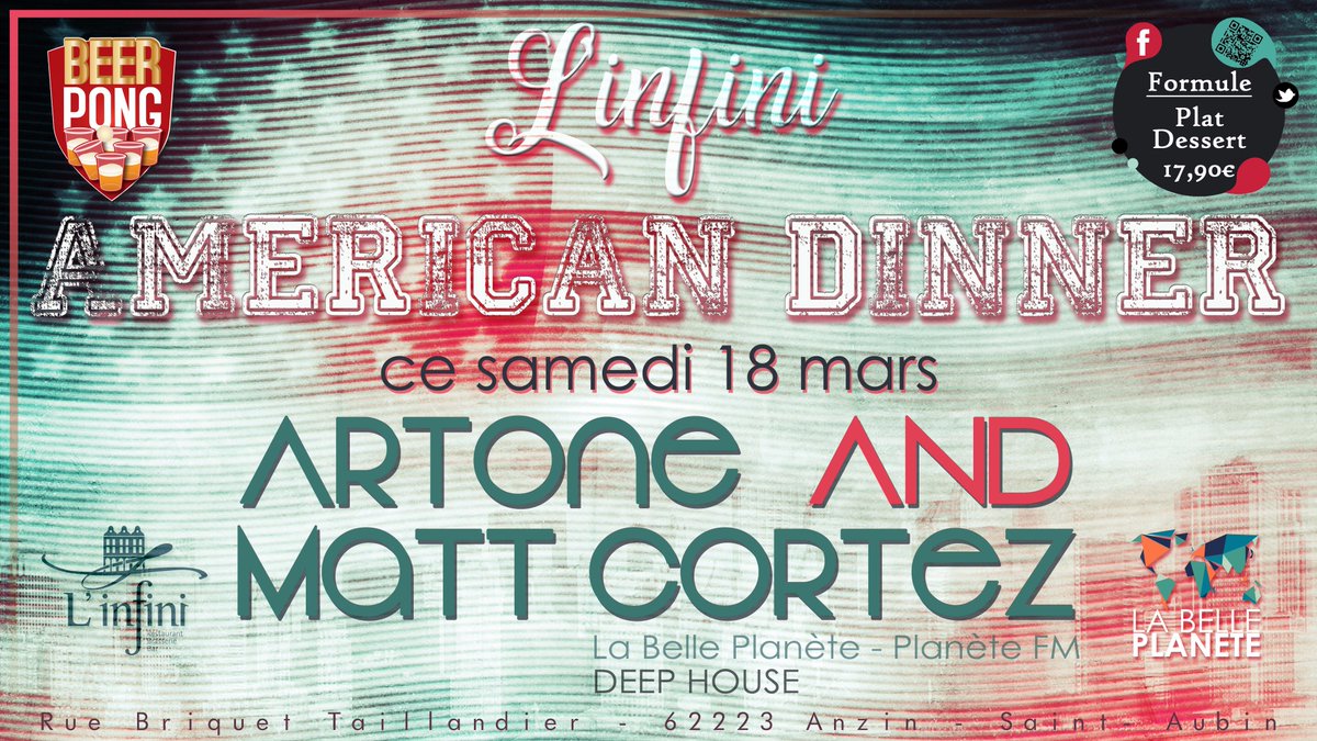 Samedi 18 Mars: Ambiance 100% Americaine 🇺🇸 à l'<a href="/Restolinfini/">Restaurant L'Infini</a> ! Formule plat/dessert à 17,90€ - Réservations au 03 21 50 27 22