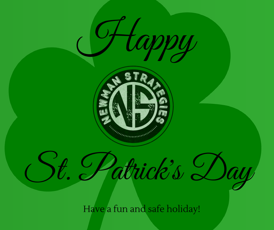 NewmanStrategy's tweet photo. Happy St. Patrick’s Day! Have a fun and safe holiday! 
 https://t.co/WKYpaLFJOi #GrowYourBusiness #MoreSales #SmartMarketing https://t.co/ZmyeUzeky0