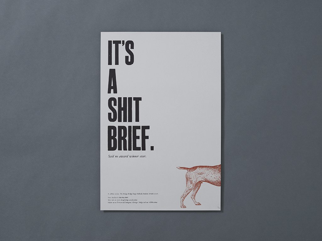 Design_Bridge's tweet photo. Friday inspiration: our Dog's Bollocks Student Awards comp posters are featured on @creativeboommag today https://t.co/5aY6quOAfG #DBStudent https://t.co/QUD8gMC1u4