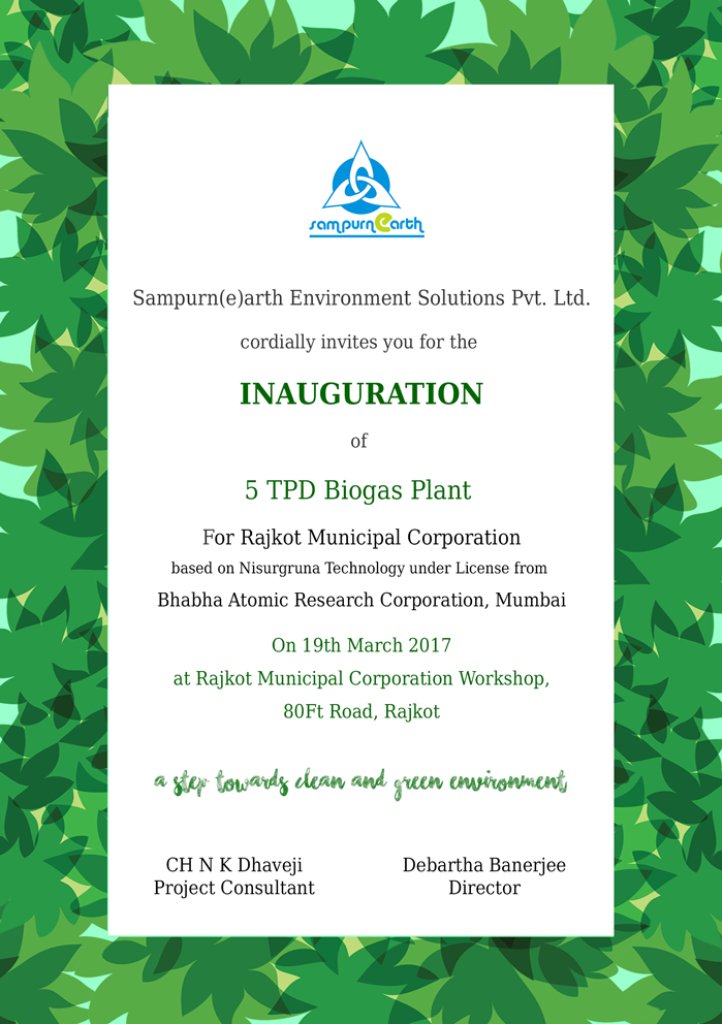 SampurnEarth's tweet photo. Our new 5000kg/day #biogasplant for @smartcityrajkot to launch on the 19th of march @SampurnEarth taking next leap for @swachhbharat https://t.co/FjrZNz8SeZ