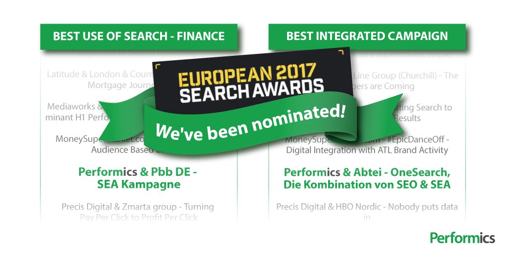 PERFORMICS_DE's tweet photo. YEAH! #Performics ist auf der Shortlist für die #europeansearchawards 2017! Daumen sind gedrückt! 👍https://t.co/LdBpvLgf24 https://t.co/xnfcO6fx4P