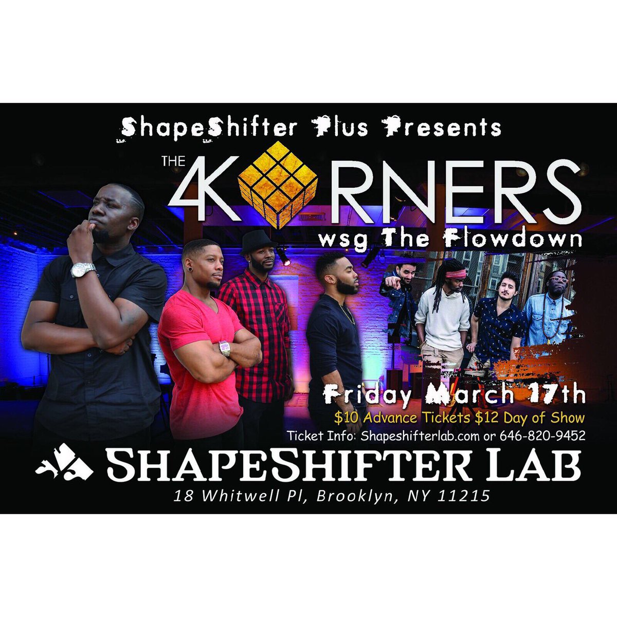 The4Korners's tweet photo. BROOKLYN, NY TONIGHT!!!! 6:30pm at Shapeshifter Lab! #The4Korners #TheFlowdown #PlayWithPurpose #JourneyMusic #ItsAllGod #RopeADope https://t.co/YUbvy9Z08X