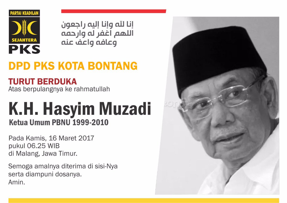 INNALILLAHI WAINNAILAHI ROJIUN.
Klrg besar PKS Kota Bontang turut brduka ats meninggal nya Dr. KH. Hasyim Muzadi Di malang.