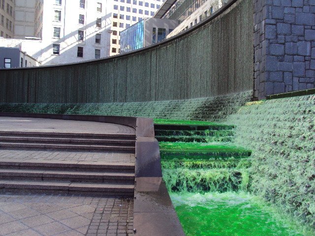 downtownatlanta's tweet photo. Happy #StPatricksDay! Stop by the green Woodruff Park fountains for a #StPatsSelfie. #BeDowntown https://t.co/OiqximbA3F https://t.co/aNQ7ntcQpp