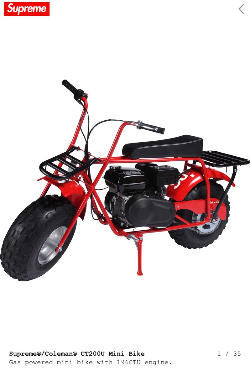 DropsByJay's tweet photo. Supreme/Coleman CT200U Mini Bike 

Personally Can't Wait For This https://t.co/Cj0AcTK6hz