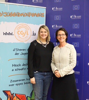 UE_Luxembourg's tweet photo. "Les jeunes, c'est le présent, pas seulement l'avenir" @Yuriko_Backes discute #FutureofEurope &amp; #EUSolidarityCorps avec @Jugendkonferenz https://t.co/LNo2eC4FGo