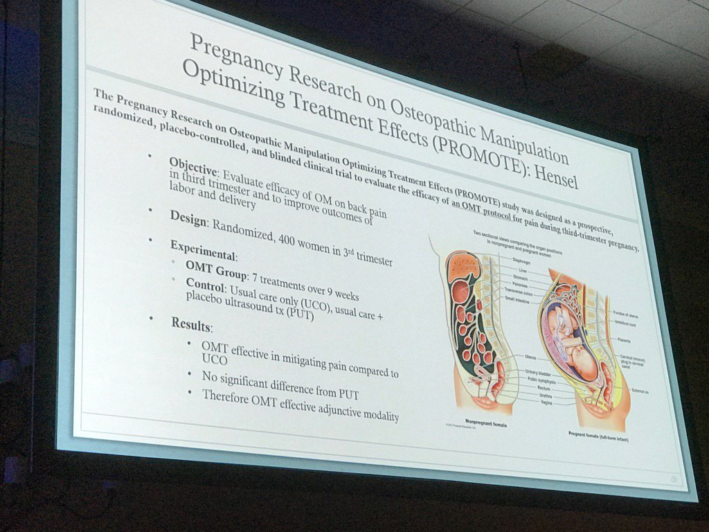tcymet's tweet photo. Randomized study 400 3rd trimester pregnant women placebo was #US vs #OMT both #OMT and #US decreased pain #ACOFP17 https://t.co/iDqbMmNNE7