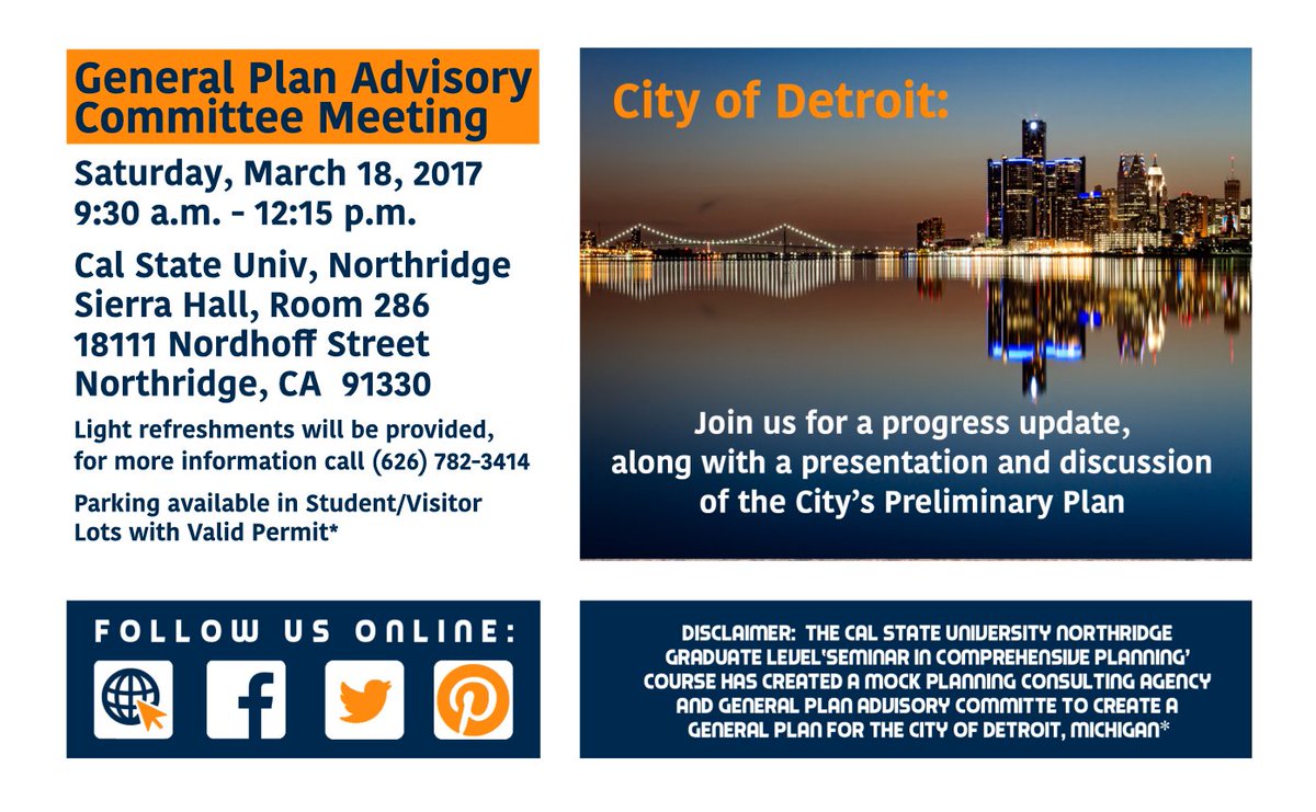 PremierCSUN's tweet image. Third General Plan Advisory Committee Meeting is this Saturday,  March 18, 2017 at 9:30 a.m.- 12:15 p.m. in Sierra Hall, Room 286 at  CSUN