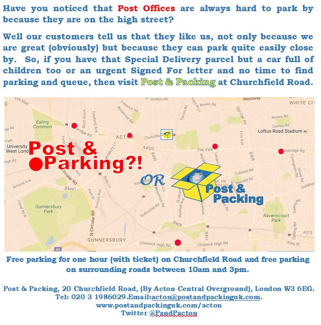 No parking at Post Office? Unlike them, we have #free parking in surrounding roads! Great service too! #Acton #Ealing #Chiswick #Parkroyal
