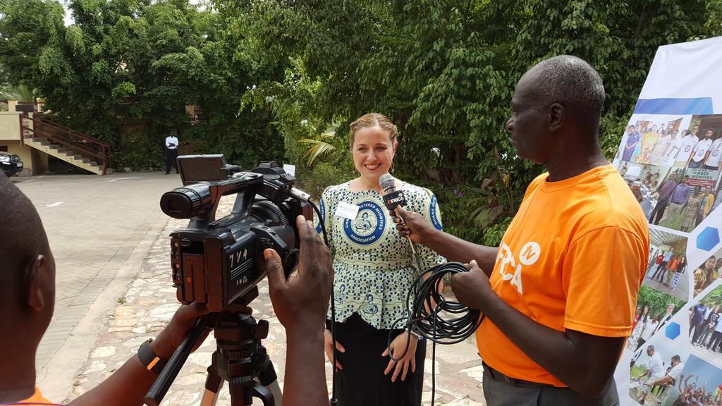 HughA_UK's tweet photo. WE Comms on TV. @vaughnck being the spokesperson for #WEProBono on our last day.
#GHCCGhana https://t.co/mqu3ZtYHsH
