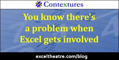 contextures's tweet image. Do you save your #Excel file every 15 minutes? #excelfun #exceltweets
exceltheatre.com/blog/archives/…