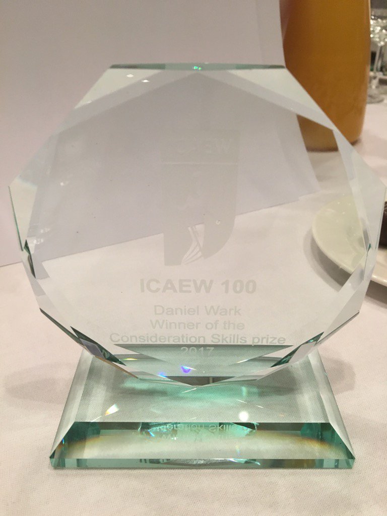 ktfeld's tweet photo. well done Daniel Wark for winning the consideration award out of #icaew100 very privileged to accept this for you https://t.co/l37avH7Kl4