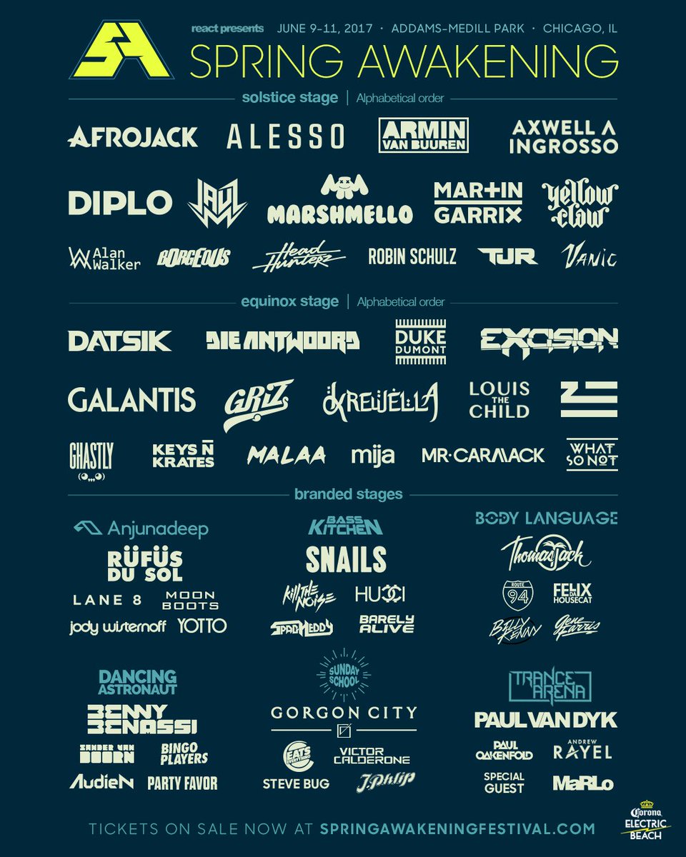 SpringAwakeFest's tweet photo. First look at your full 2017 #SAMF Lineup! Single Day Tickets On Sale Now!
Single Day Lineups → https://t.co/H8jiMYBiYi https://t.co/MjHCMRuo0C