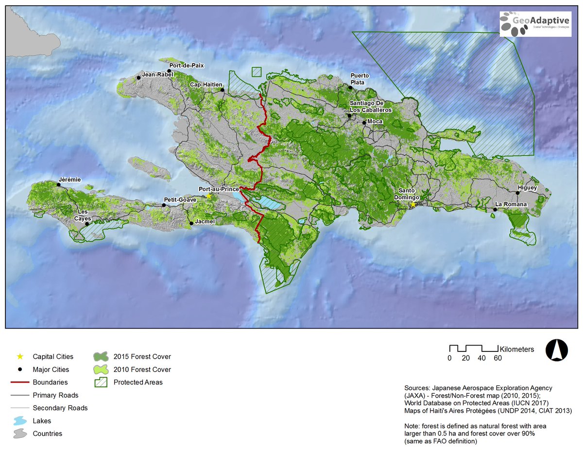 Barry_adapts's tweet photo. Verdant #cartography for #StPatricksDay @GeoAdaptive - Hispaniola forest cover change and protected areas using data from @JAXA_en and @IUCN https://t.co/rm5fYdZA3m