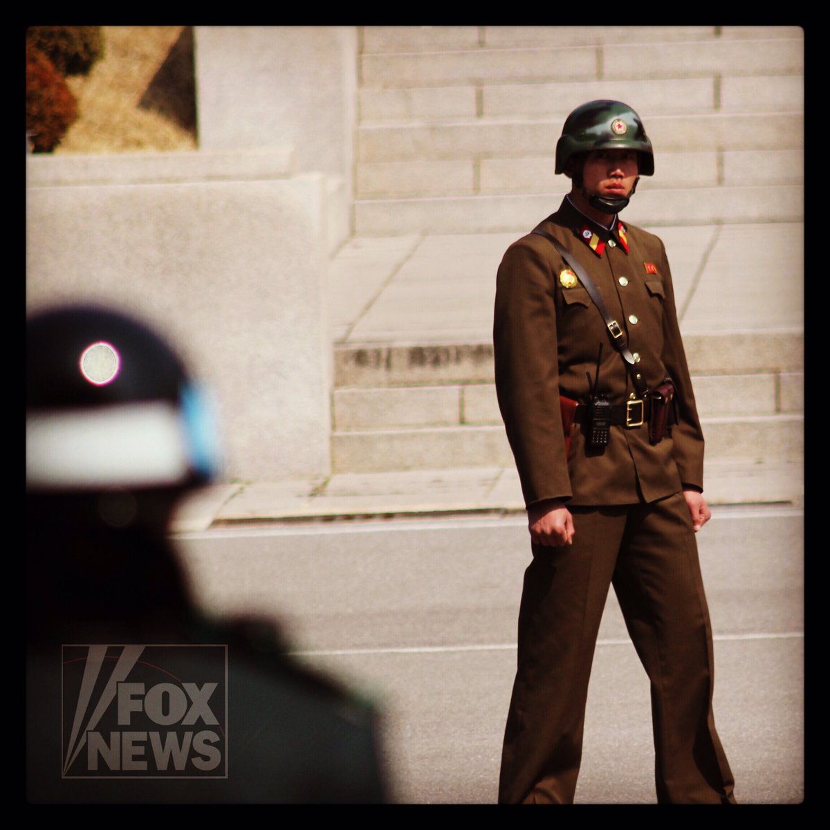 A #NorthKorea soldier stares across #DMZ at #SouthKorea soldier. <a href="/FoxNews/">Fox News</a> fxn.ws/2nuJTPh